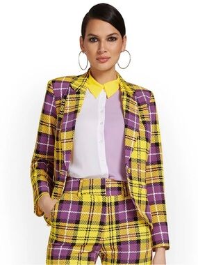 New York & Company Yellow and Purple Plaid Blazer MN Vikings LA Lakers LSU sz XS